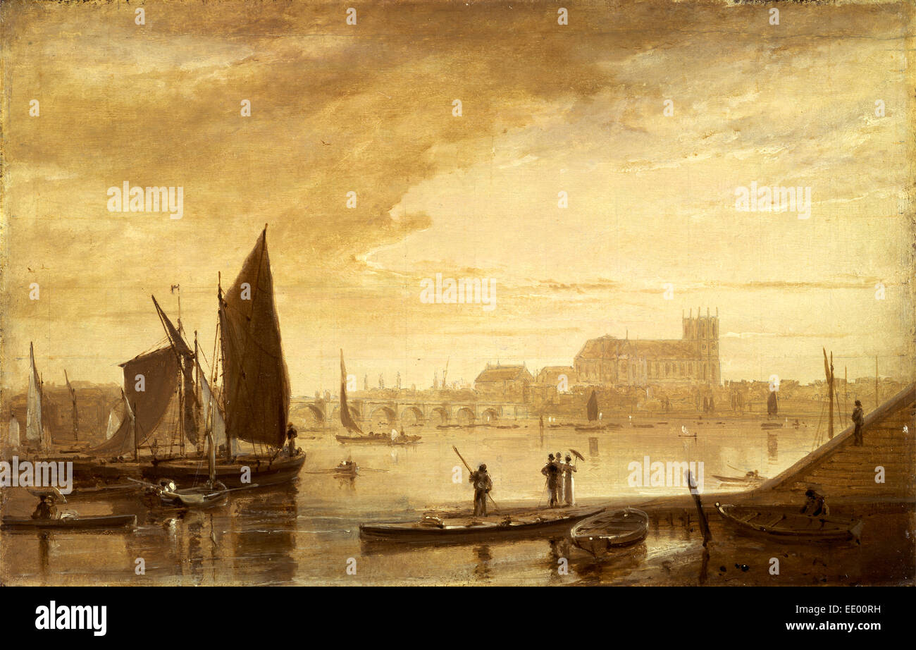 Le pont de Westminster et l'abbaye, Londres, William Daniell, 1769-1837, British Banque D'Images