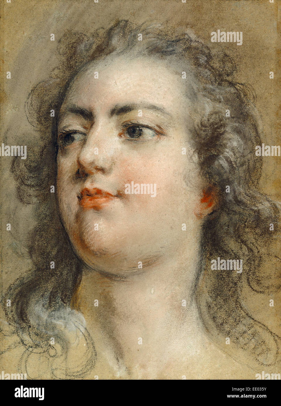 Tête de roi Louis XV ; François Le Moyne, Français, 1688 - 1737 ; environ 1729 ; noir craie et pastel sur papier bleu Banque D'Images
