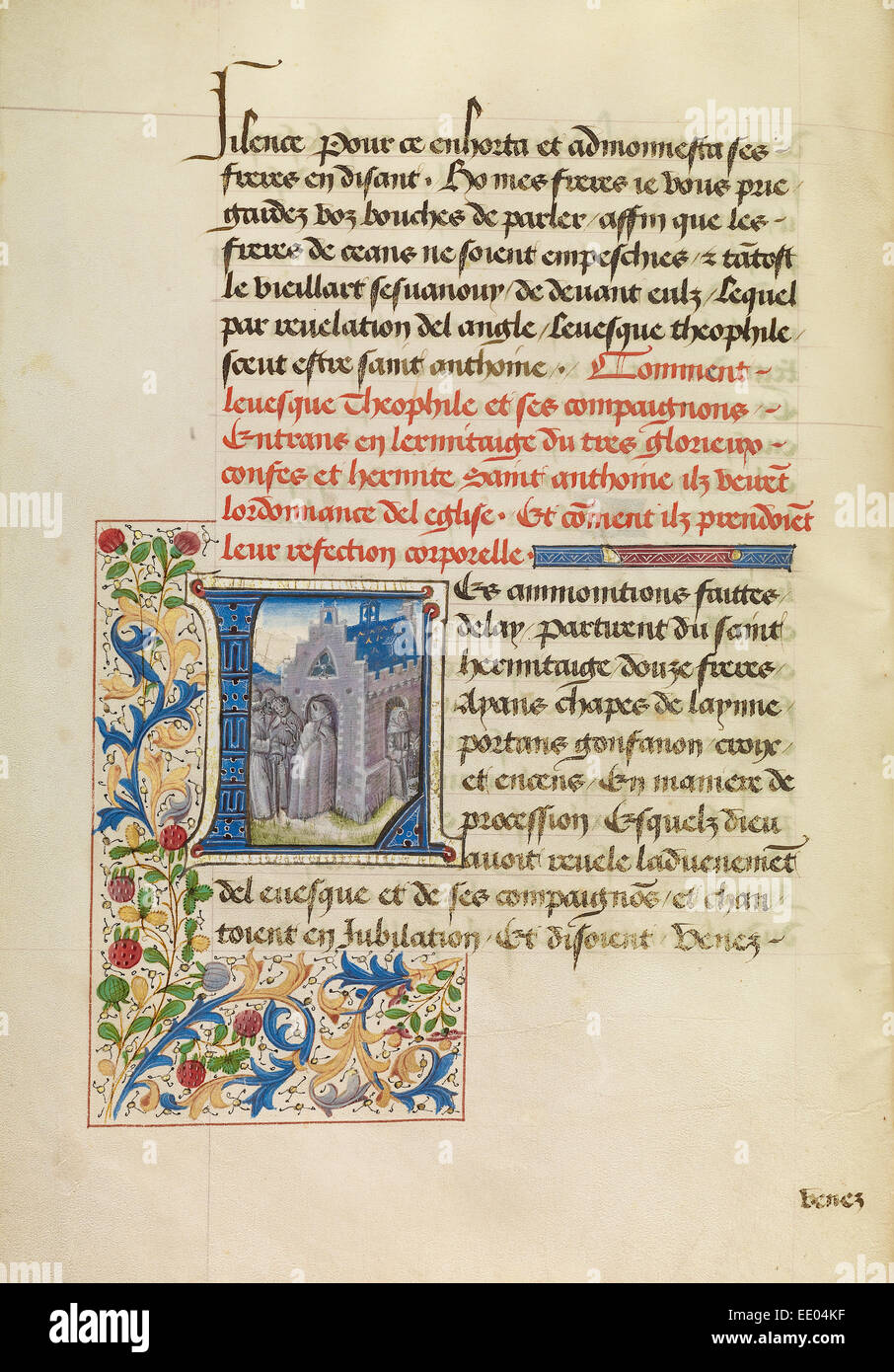 L initiale : Saint Antoine apparaissant à l'Évêque Théophile et le menant à son ermitage ; Maîtrise de l'Bruxelles Romuléon Banque D'Images