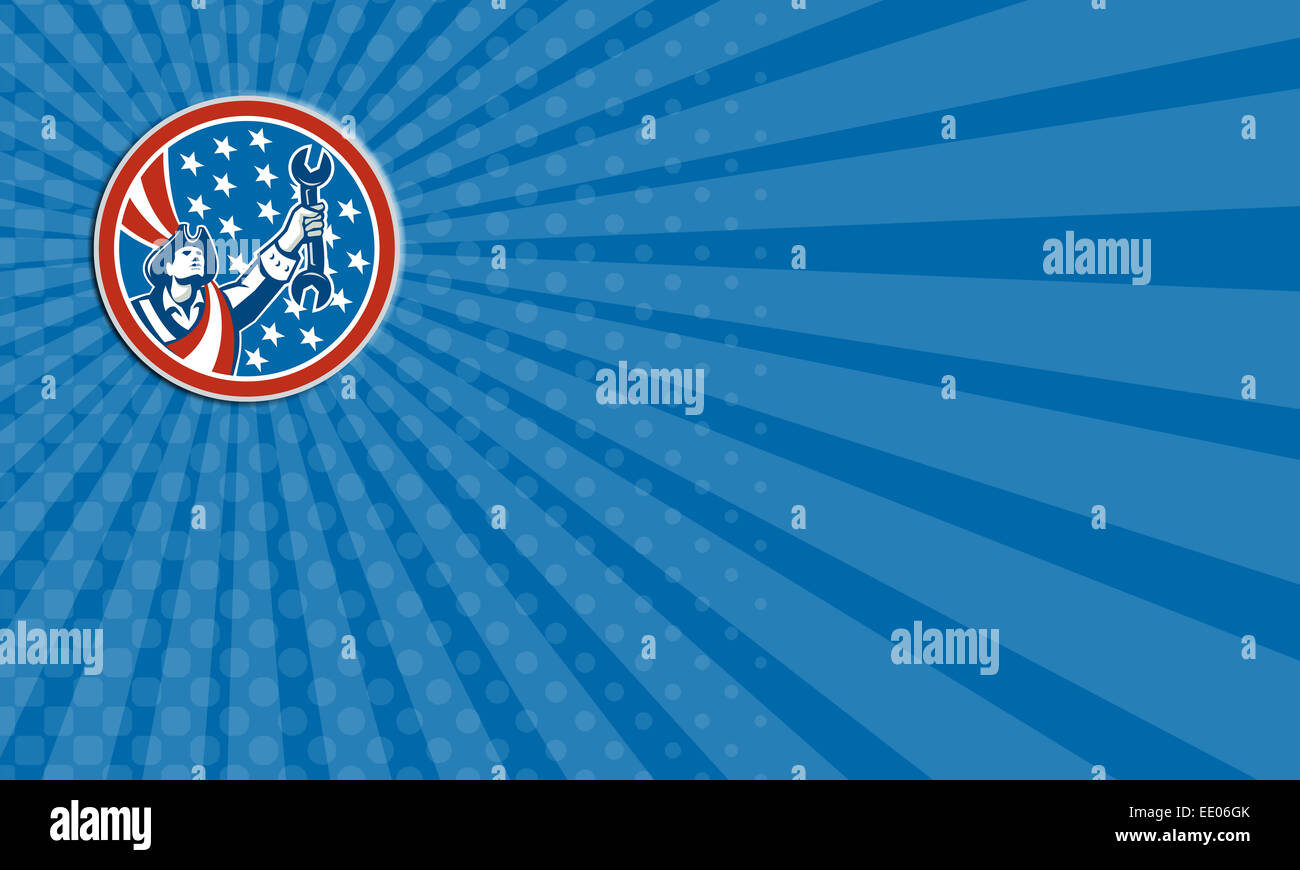 Carte montrant l'illustration d'un jeu de clés mixtes holding patriote américain à l'intérieur du cercle avec usa stars and stripes dans l'arrière-plan fait en style rétro. Banque D'Images