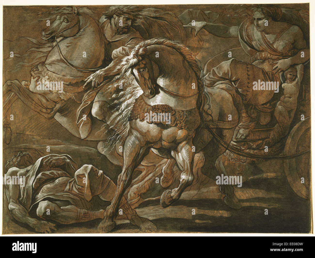 Tullia sur le point de monter sur le corps de son père dans son chariot ; Giuseppe Cades, Italien, 1750 - 1799 ; 1770 - 1775 environ Banque D'Images