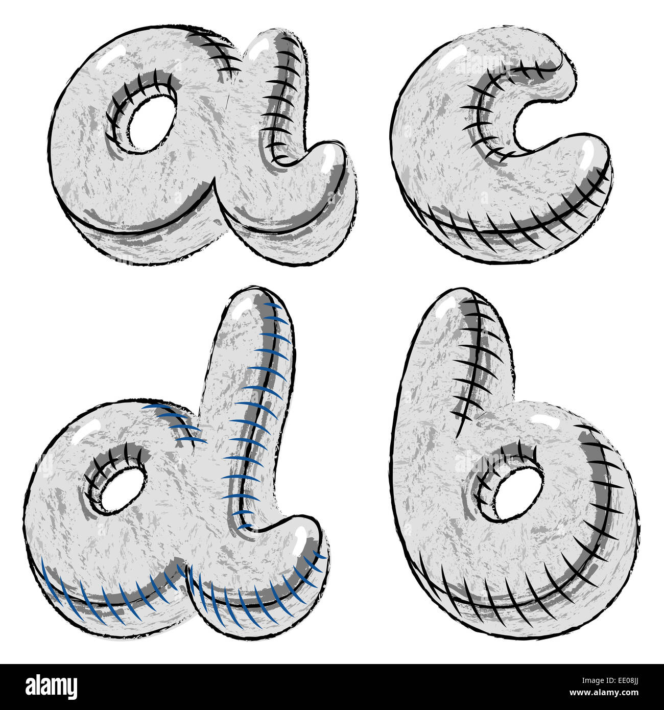 Grunge doodle charbon font les lettres A,B,C,D Banque D'Images