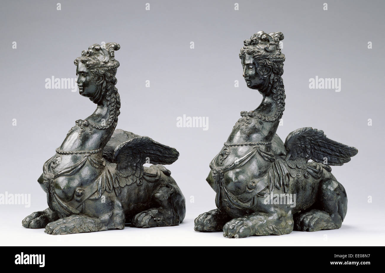 Deux Sphinx (accompagnée d'une paire de Volute défile) ; Pas de bouilloire, cuisine italienne ; environ 1560 ; bronze Banque D'Images