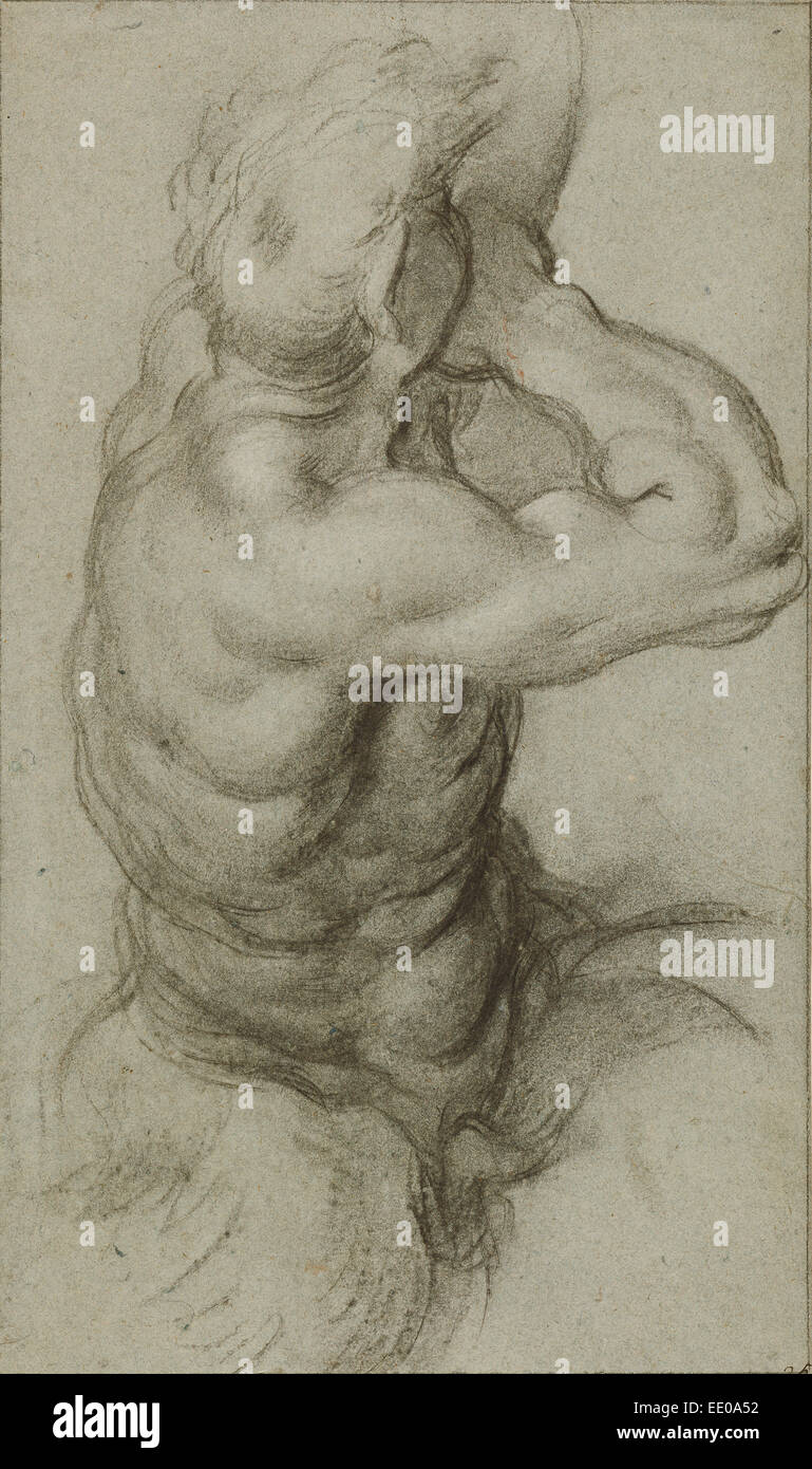 Étude de triton soufflant une conque (recto), étude partielle d'un bras (verso) ; Agostino Carracci, Italien, 1557 - 1602 Banque D'Images