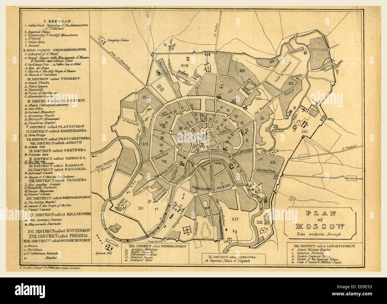 Carte De Moscou Russie La Gravure Du Xixe Siecle Photo Stock Alamy