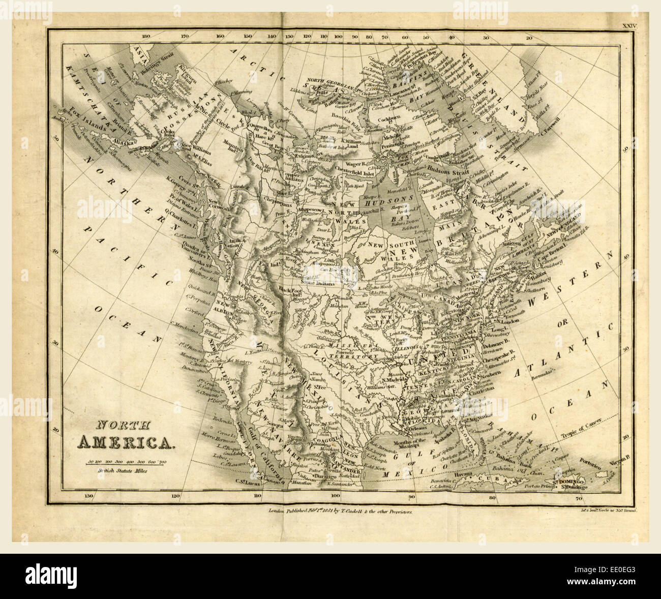 Carte Amérique du Nord, la gravure du xixe siècle Banque D'Images