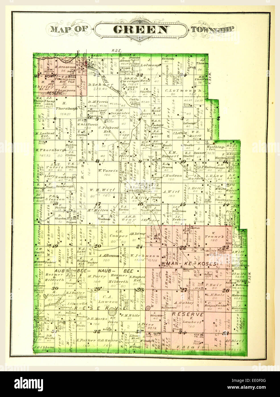 Plan de canton vert, l'histoire de Marshall county, Indiana, de 1836 à 1880, etc, la gravure du 19ème siècle, nous, Nord Banque D'Images