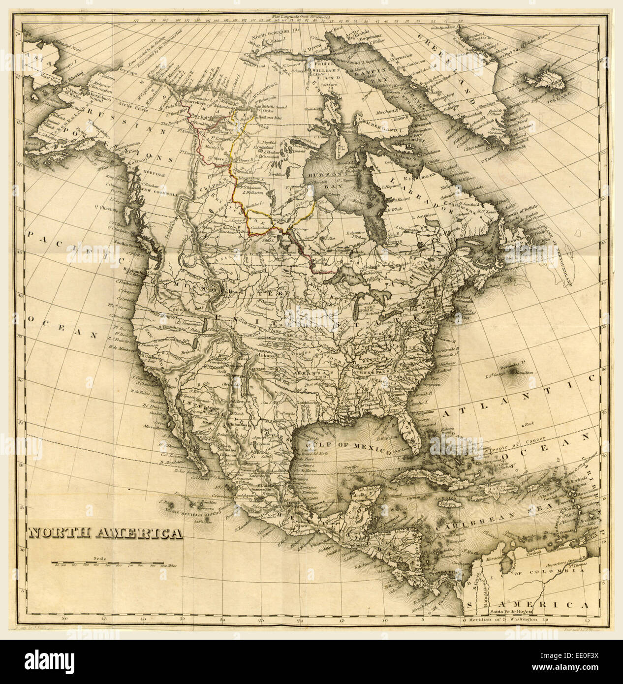 La carte de l'Amérique du Nord, la gravure du xixe siècle Banque D'Images