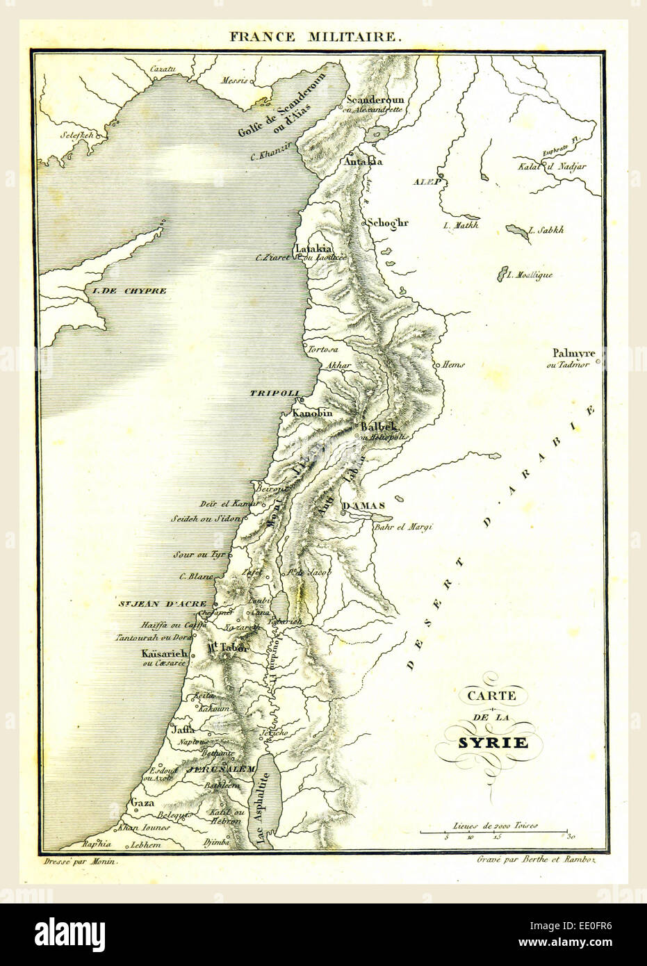 Carte Syrie, République arabe syrienne, est un pays d'Asie occidentale, la gravure du xixe siècle Banque D'Images