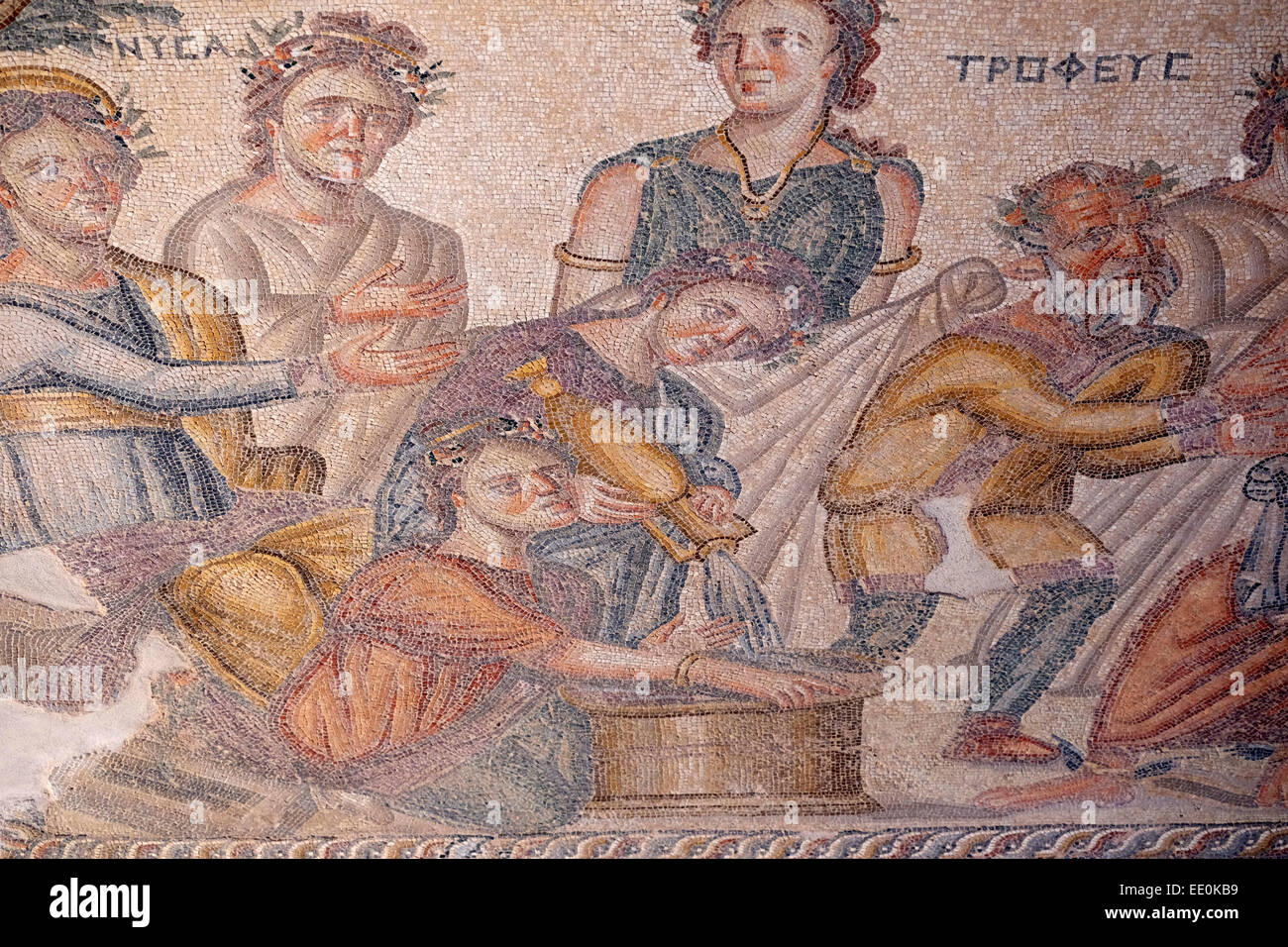 Mosaïque dans la chambre d'Aion, Paphos, Chypre. 3e à 5e siècle AD. Banque D'Images