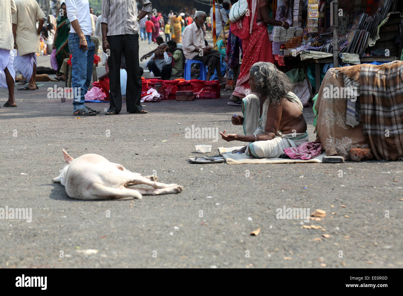 En face de mendiants, Nirmal Hriday, accueil des malades et des mourants, à Kolkata, Inde Agressez Banque D'Images