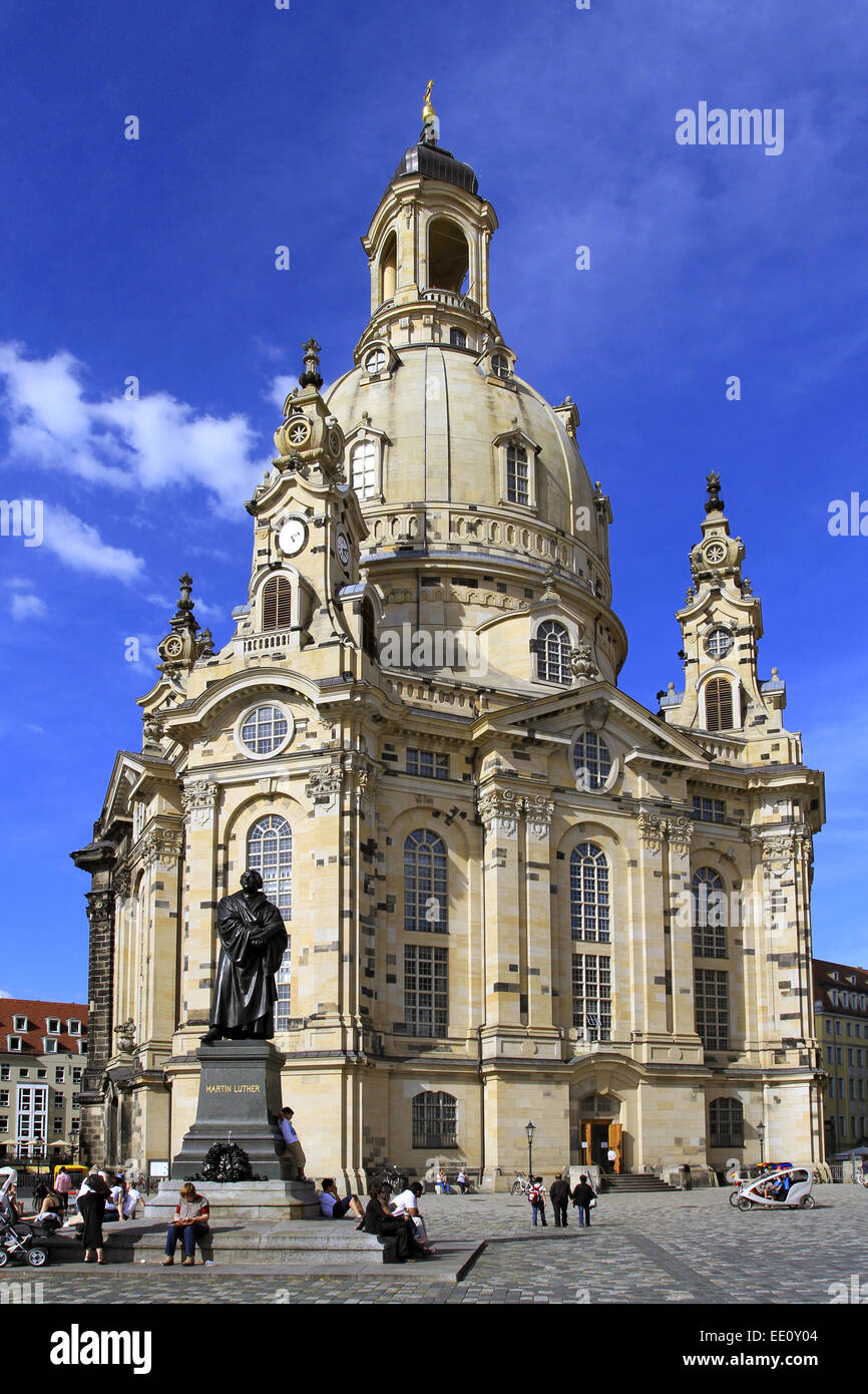 Deutschland, Sachsen, Dresden, Altstadt, Frauenkirche, Neumarkt, Wiederaufbau Banque D'Images