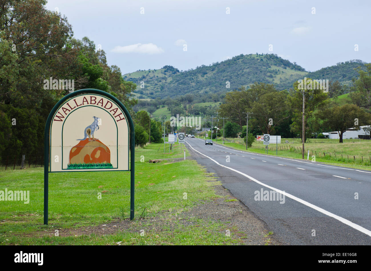 Wallabadah NSW Australie village panneau de bienvenue. Banque D'Images