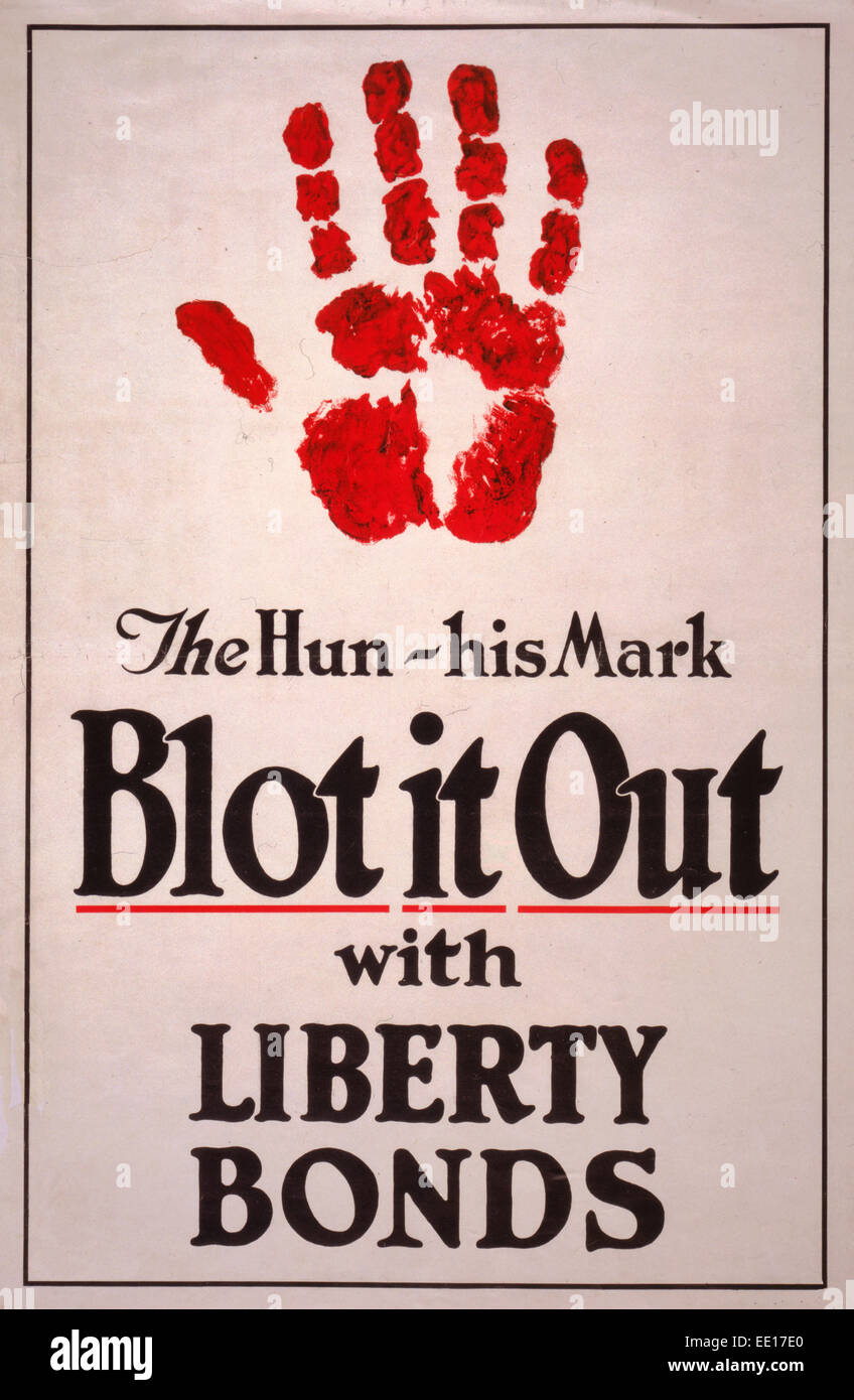 Le Hun - Sa marque - Blot avec la liberté d'obligations. La première guerre mondiale affiche montrant un bloody hand print, vers 1917 Banque D'Images