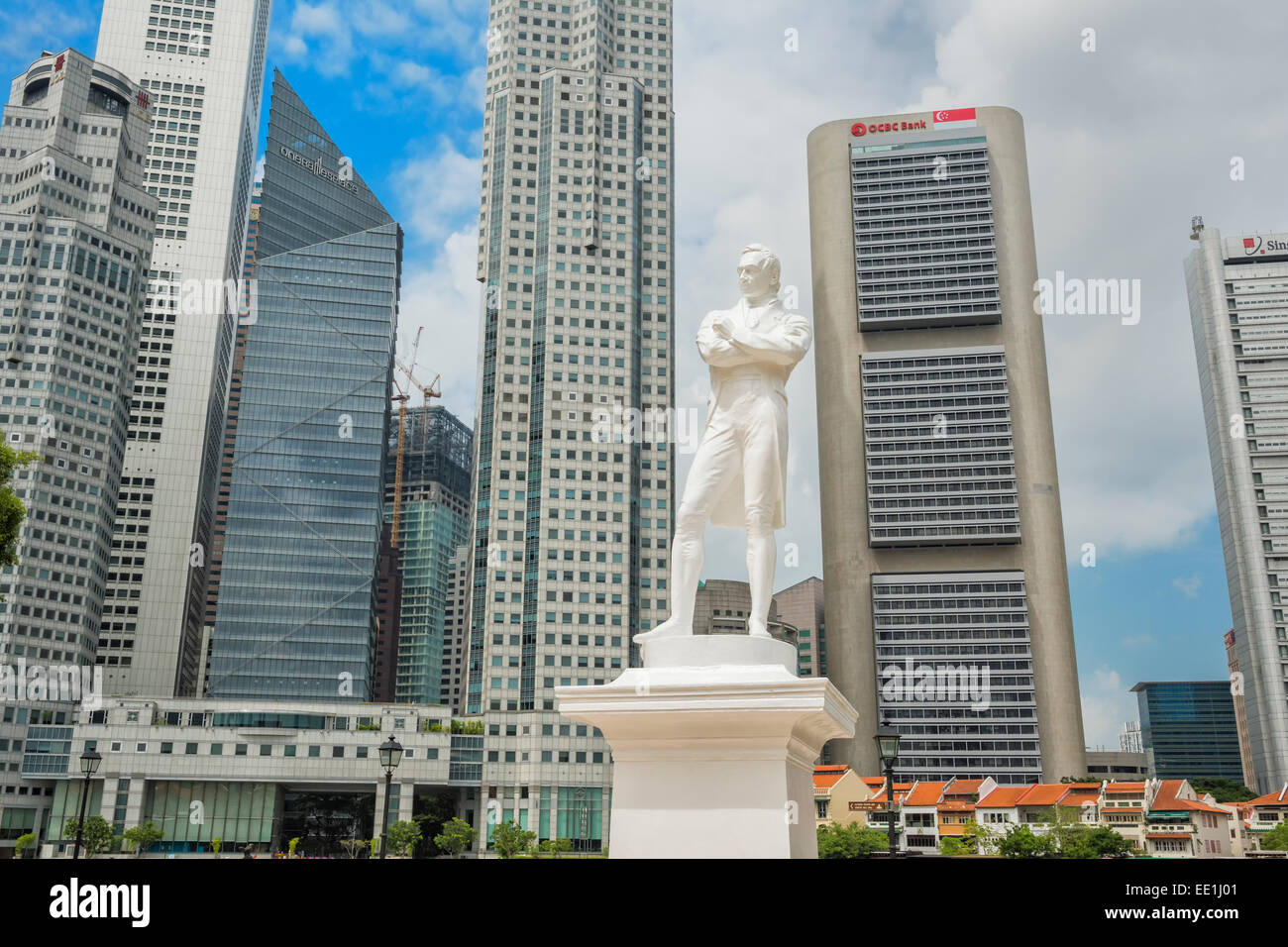 Raffles Landing Site, Sir Thomas Stamford Raffles statue, Singapour, en Asie du Sud-Est, l'Asie Banque D'Images