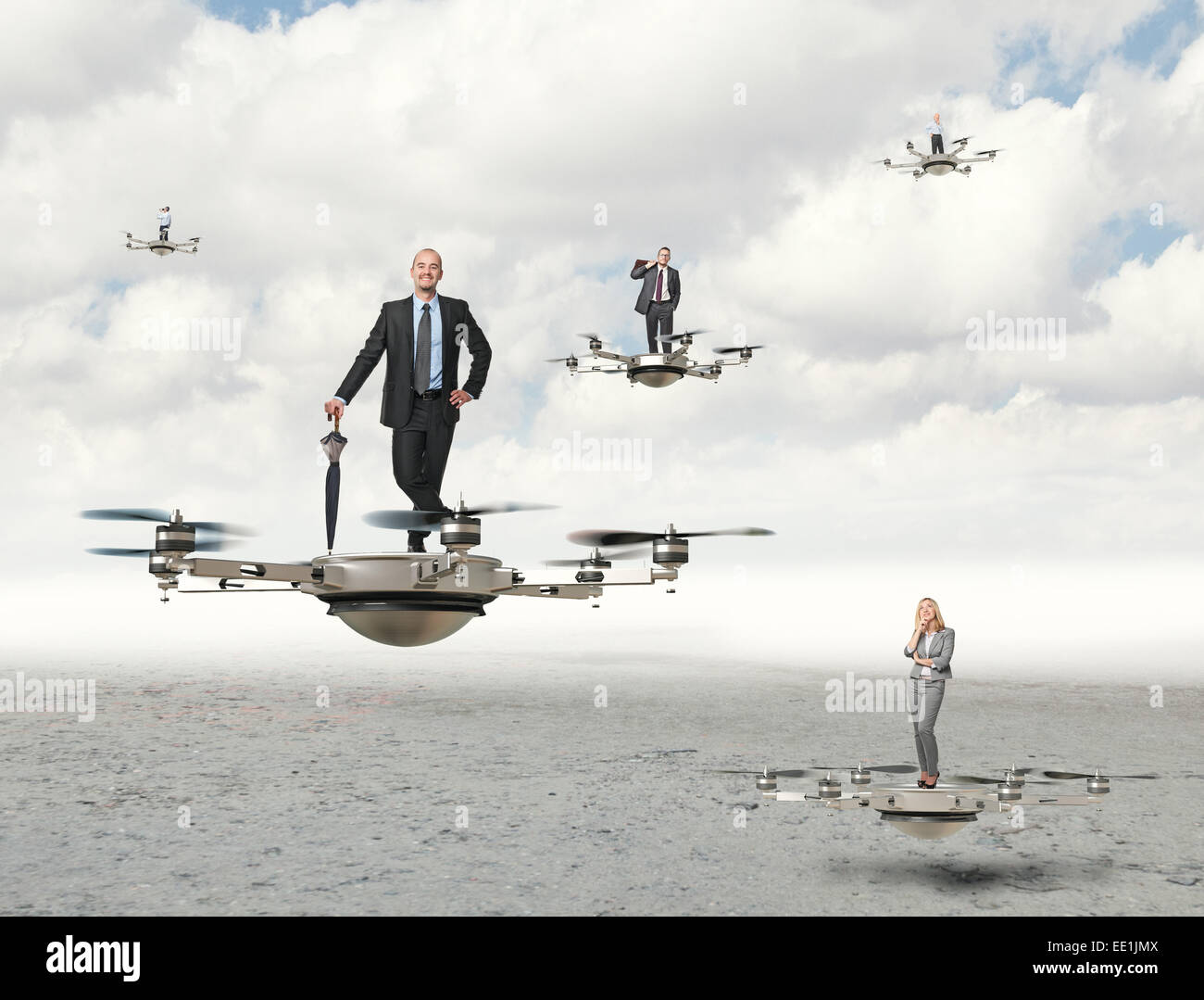 Image 3D de drone futuriste et gens d'affaires Photo Stock - Alamy