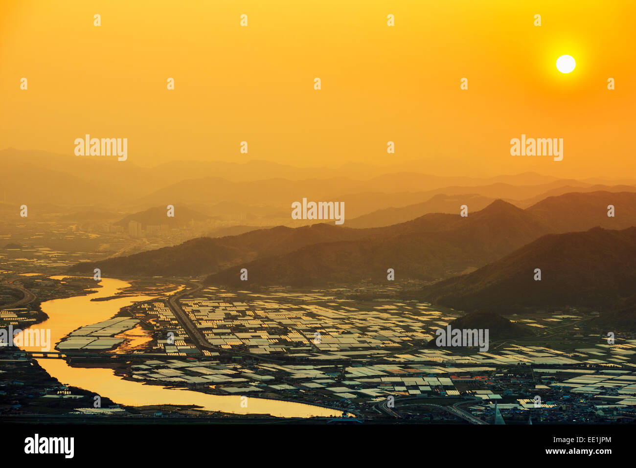 Coucher de soleil sur la ville, Busan, Corée du Sud, Asie Banque D'Images