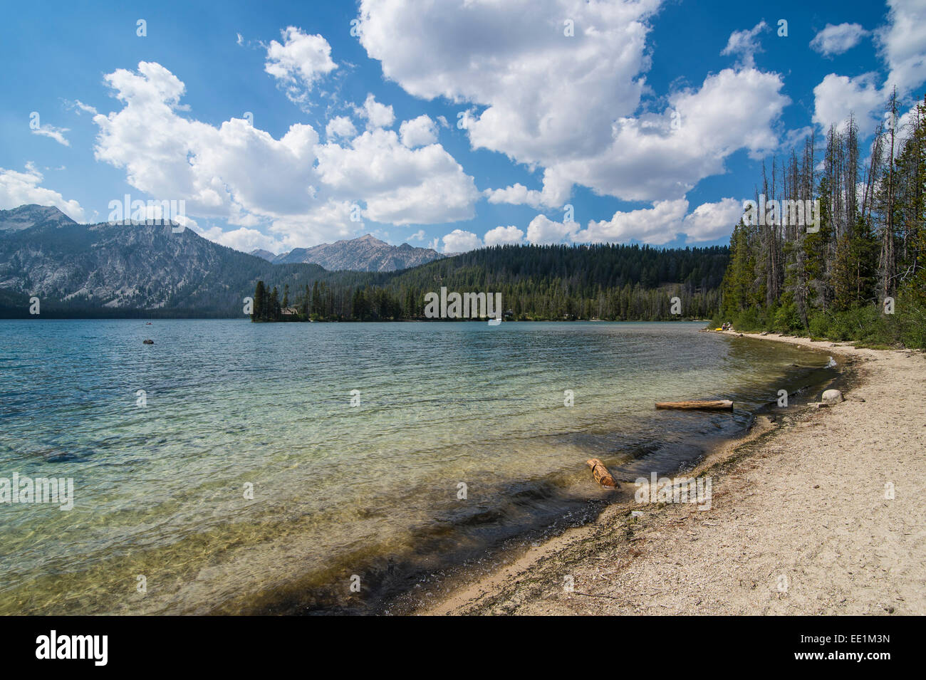Plage de sable sur le lac Pettit dans une vallée au nord de Sun Valley, dents de scie National Forest, Virginia, United States of America Banque D'Images