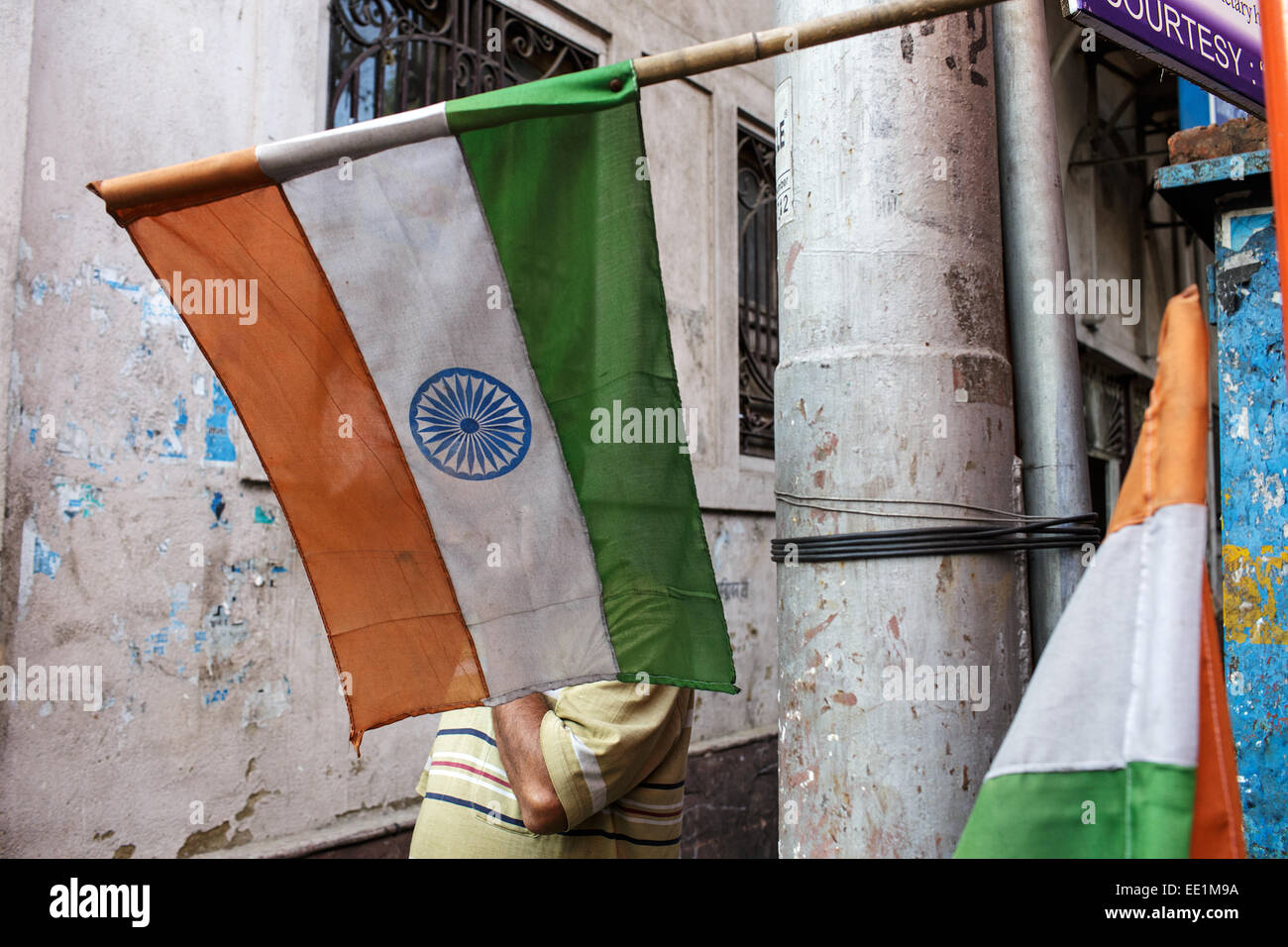 Un drapeau indien à Kolkata, Inde Banque D'Images