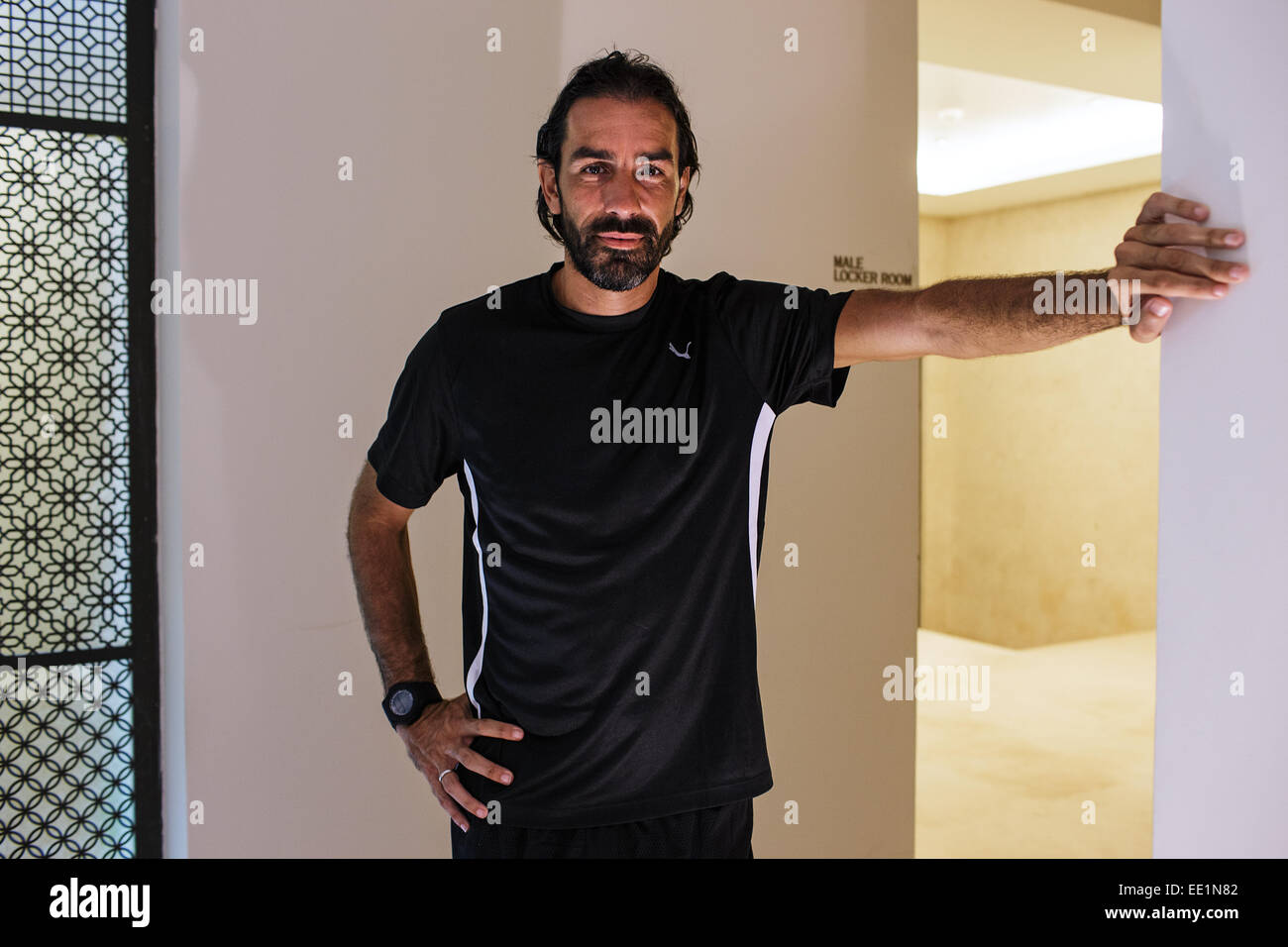 Un portrait de Robert Pires - un joueur de football français qui joue pour le FC Goa en Inde la Super League. Goa, Inde, 2014 Banque D'Images