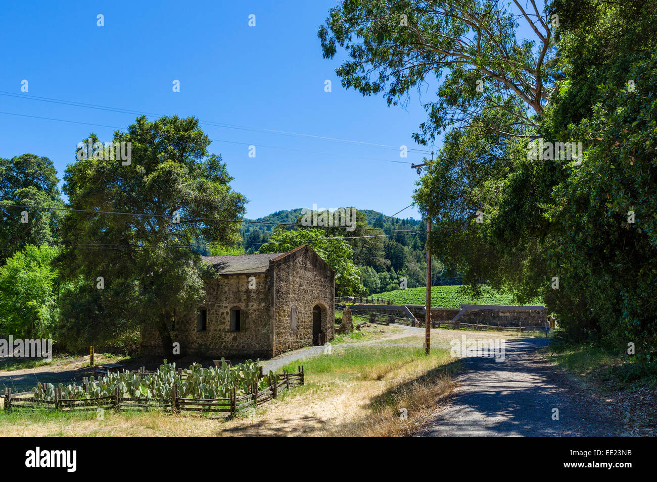 Granges près de Jack London's Cottage, Jack London State Historic Park, Glen Ellen, California, USA Banque D'Images