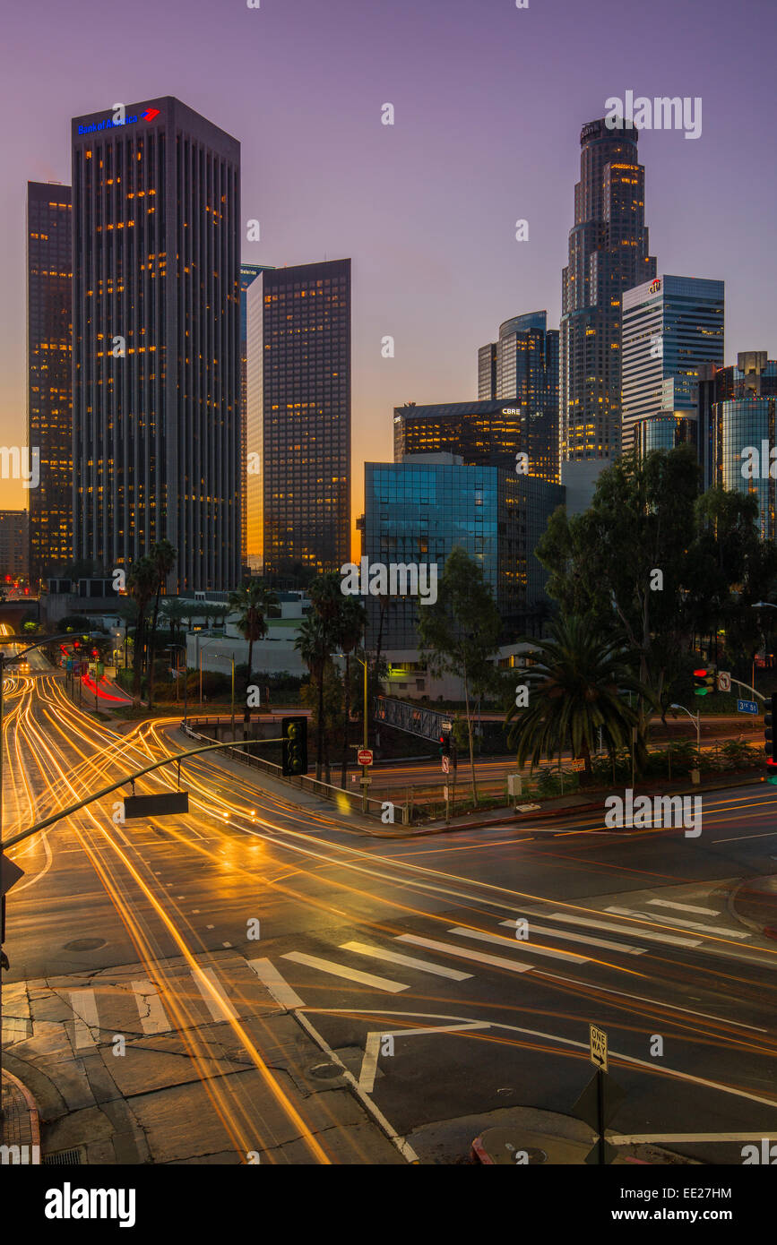 Le centre-ville au lever du soleil, Los Angeles, Californie, USA Banque D'Images