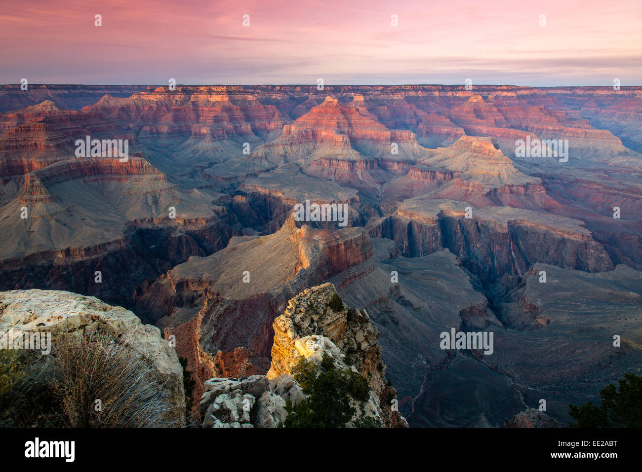 Vue du coucher de South Rim du point Hopi, le Parc National du Grand Canyon, Arizona, USA Banque D'Images