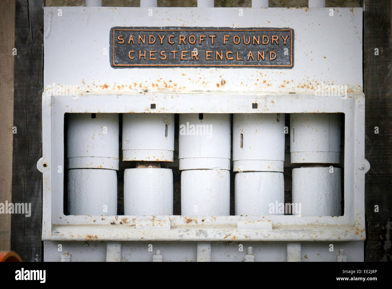 L'anglais à l'ore stamper à Bendigo gold mine dans la forêt de Knysna, partie de la Garden Route National Park, Afrique du Sud. Banque D'Images