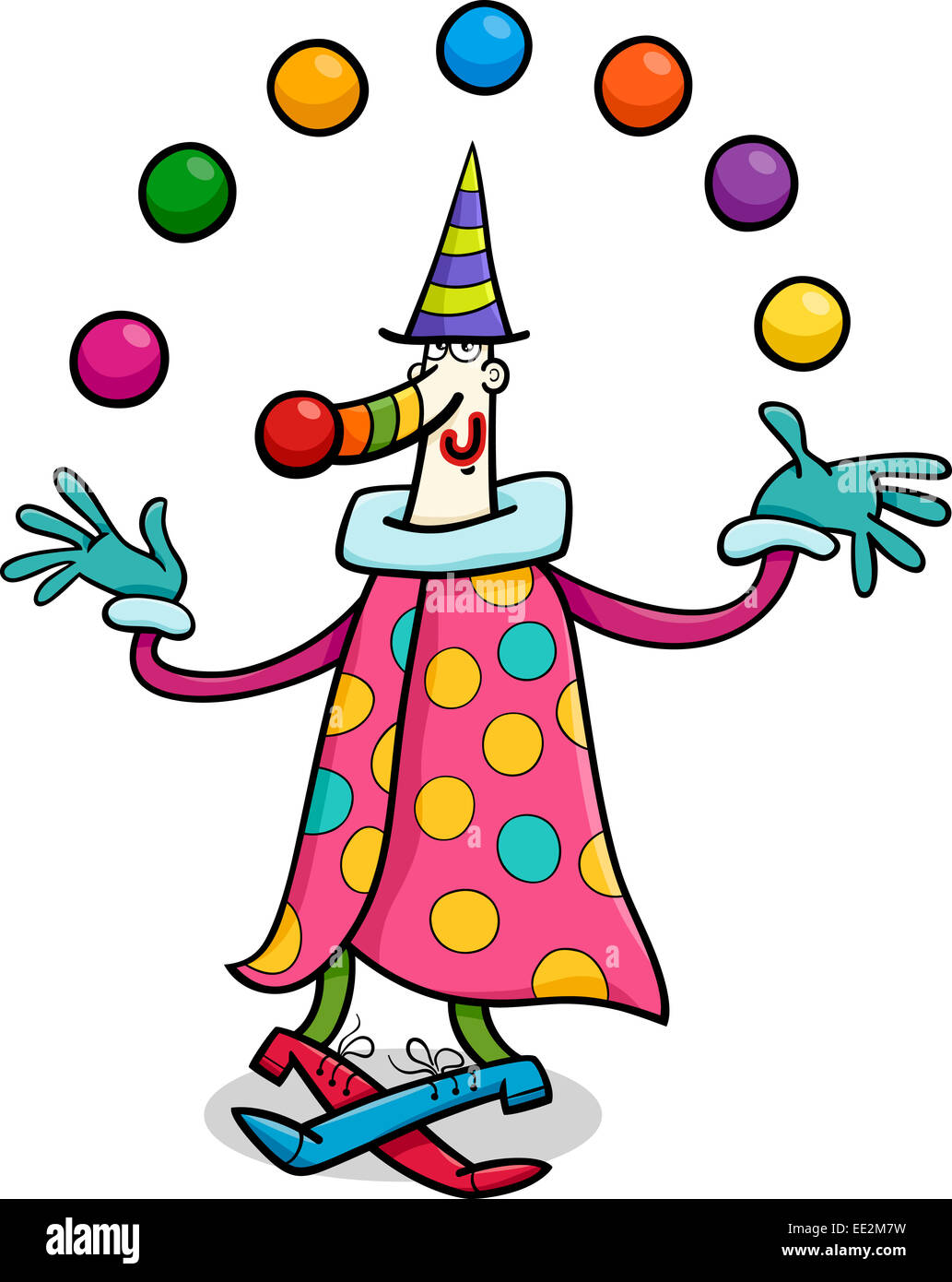 Cartoon Illustration de Funny clown artiste de cirque Balles de Jonglage Banque D'Images