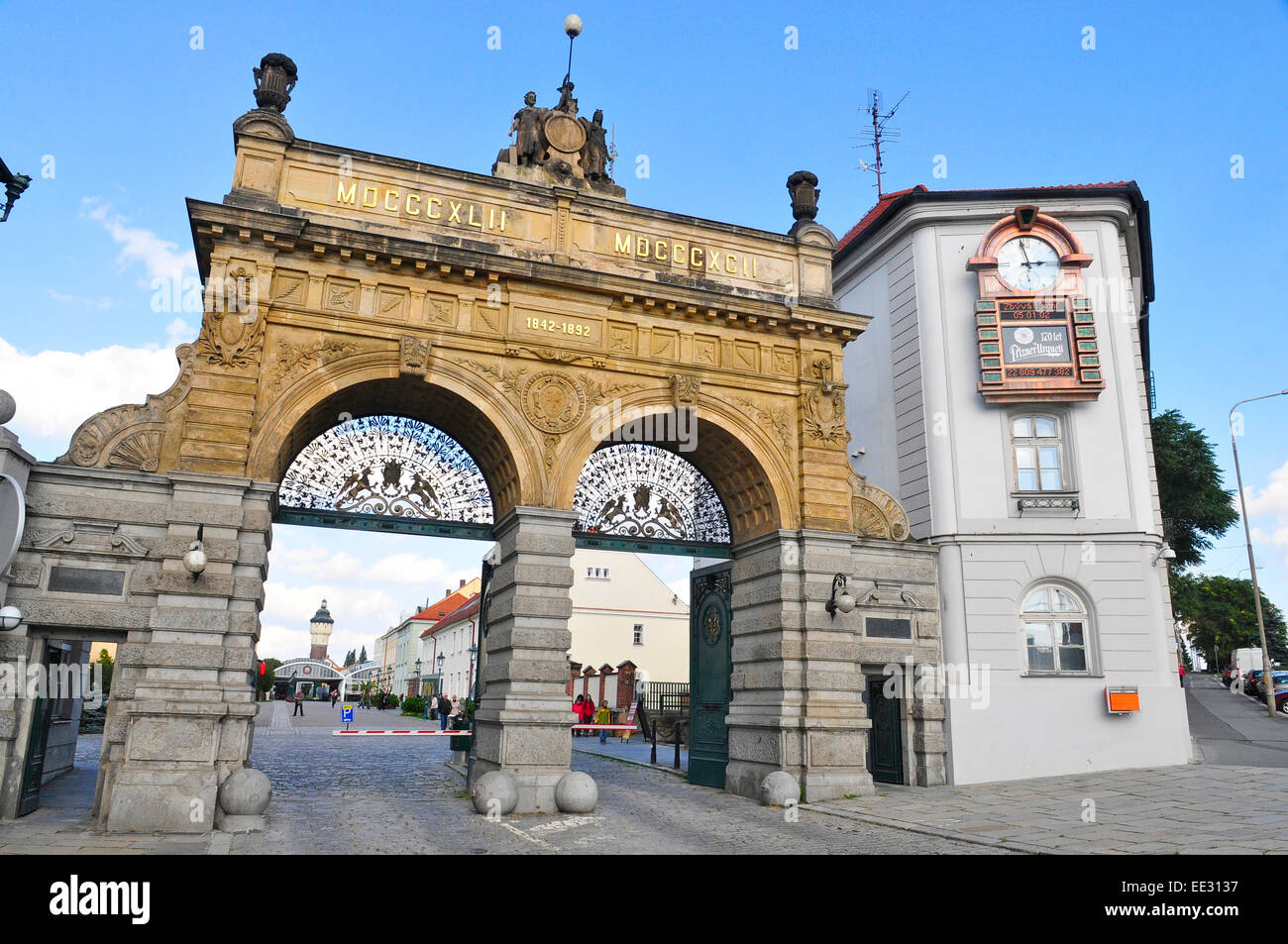 Entrée de la brasserie Pilsner Urquell, Pilsen, République Tchèque Banque D'Images