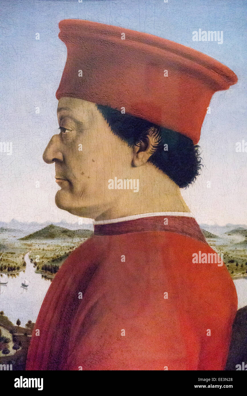 Portrait du duc d'Urbino, Federico da Montefltro, par Piero della Francesco en diptyque avec duchesse galerie des Offices Florence Banque D'Images