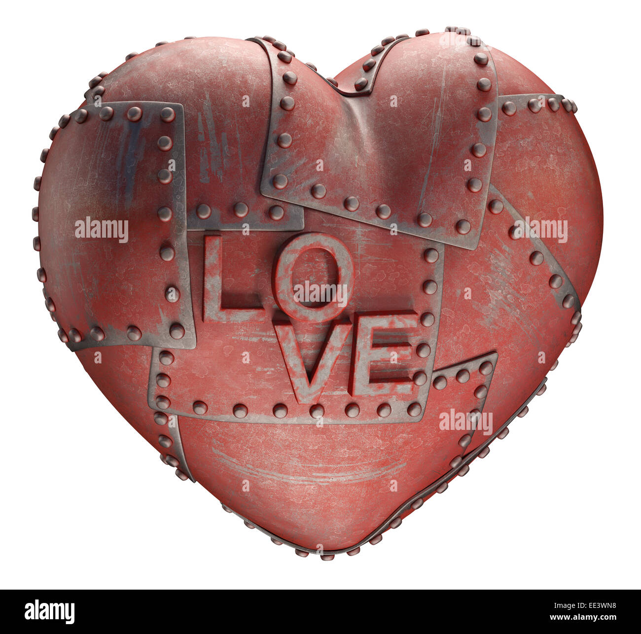 Metal heart avec le mot amour. Chemin de détourage inclus. Banque D'Images