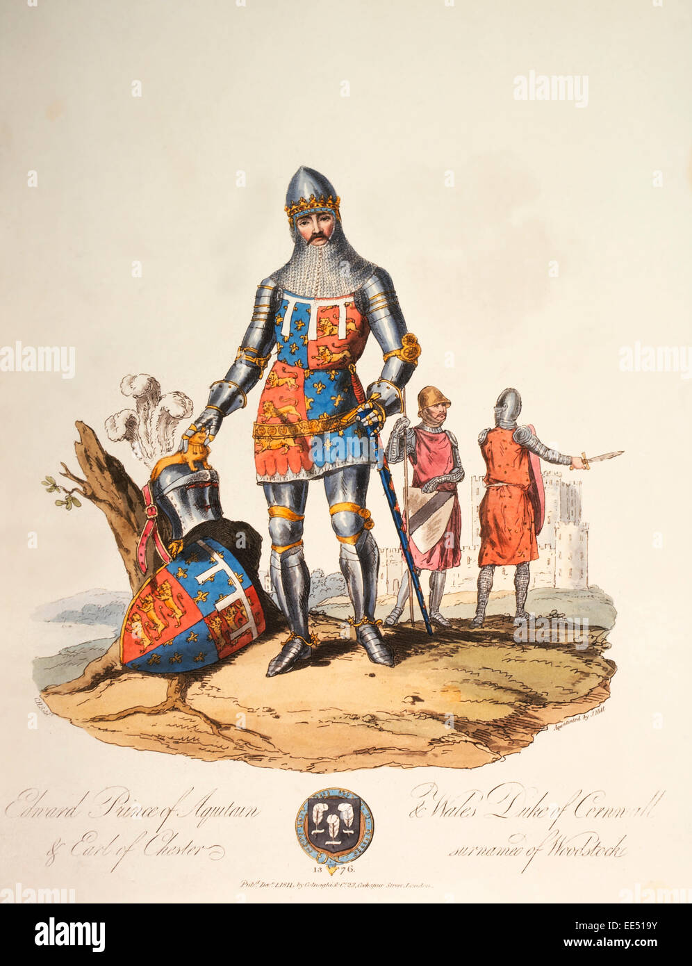 Édouard de Woodstock (1330-76), Prince d'Aquitaine et de Galles, duc de Cornouailles et comte de Chester, Hand-Colored Gravure Banque D'Images