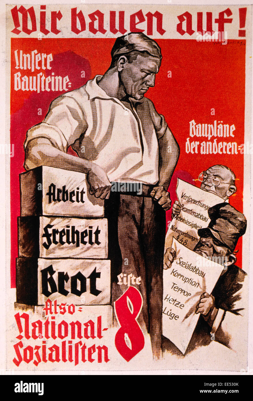 Affiche électorale du parti nazi, "Nous construisons !', Allemagne, 1933 Banque D'Images