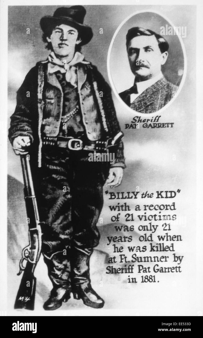 William H. Bonney (1859-1881), hors-la-loi connu sous le nom de Billy the Kid, Portrait, avec l'encart de sheriff Pat Garrett Banque D'Images