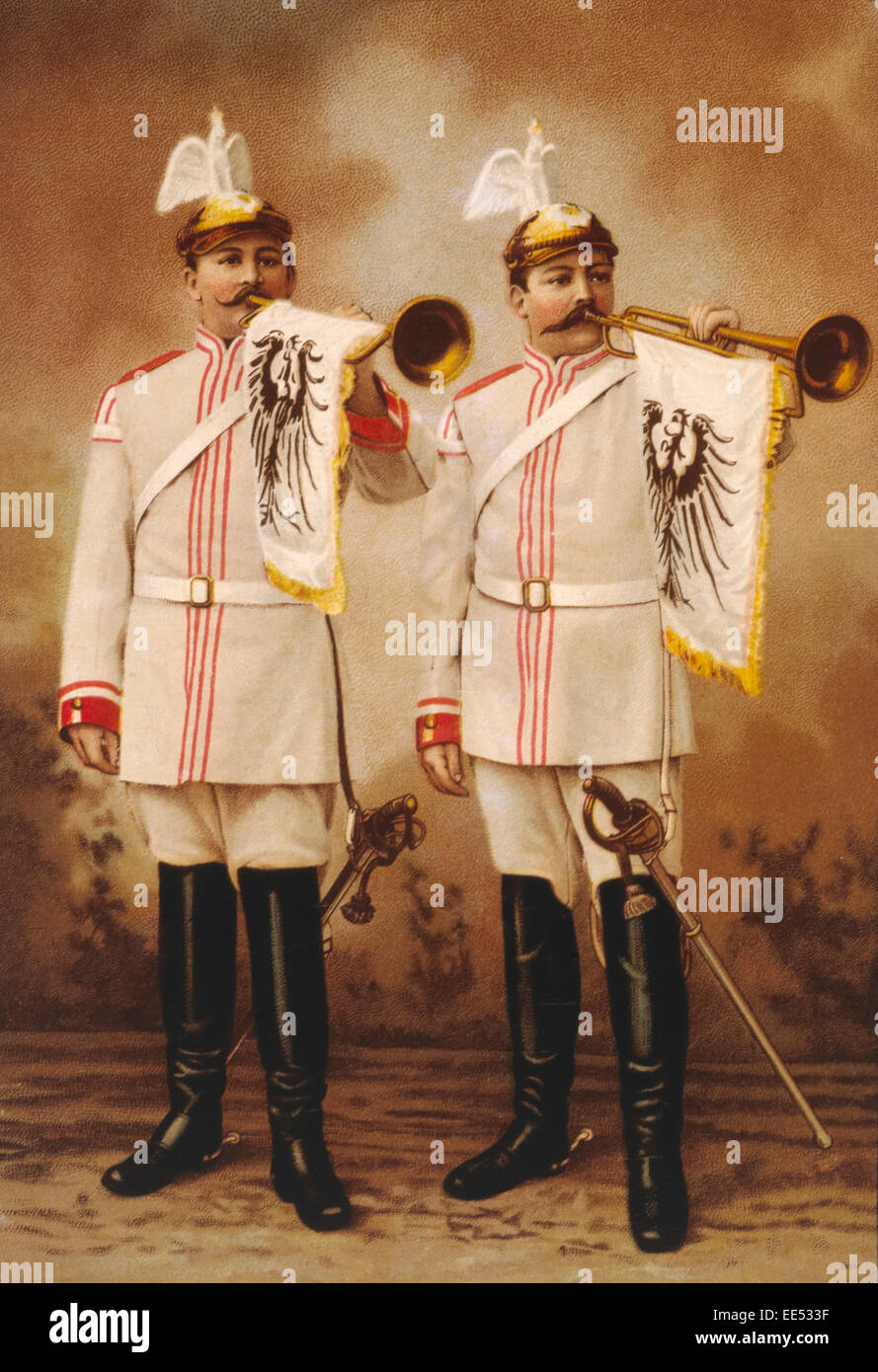 Deux militaires allemands Trumpeteers Bande, vers 1912 Banque D'Images