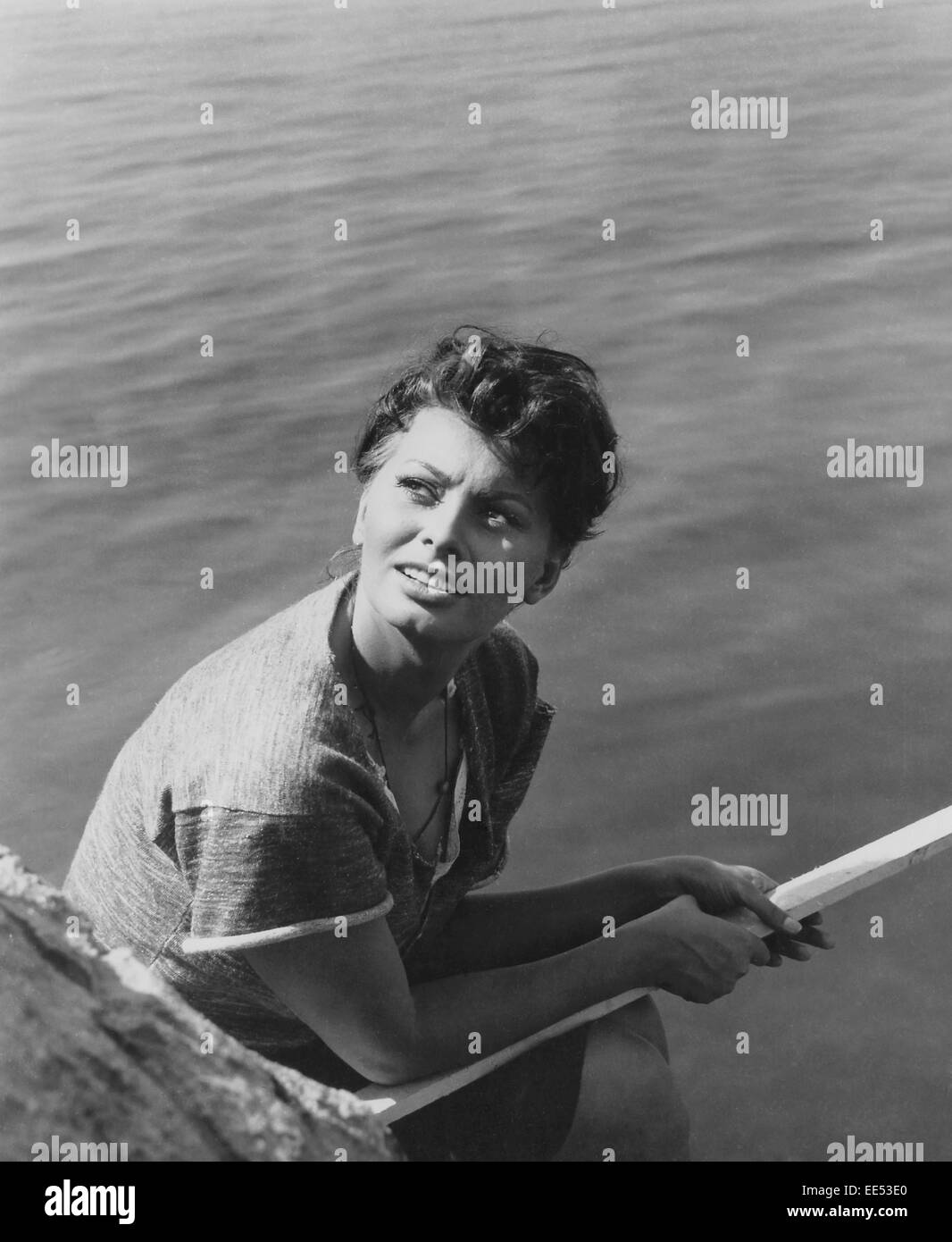 Sophia Loren, sur-ensemble du film, "Garçon sur un dauphin, 1957 Banque D'Images