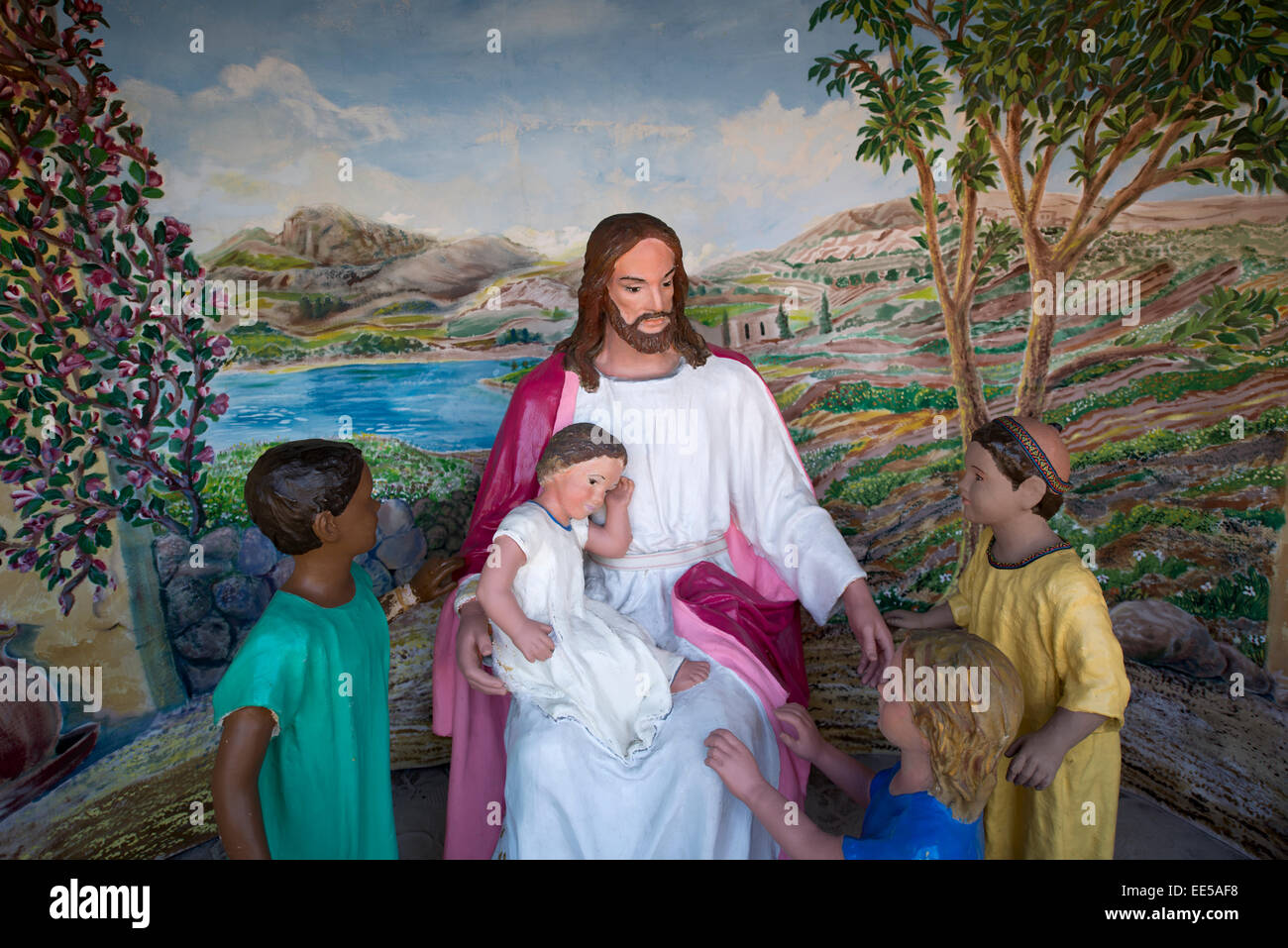 Des statues de Jésus avec les enfants à Noël Public Display, Balboa Park, San Diego, California USA Banque D'Images