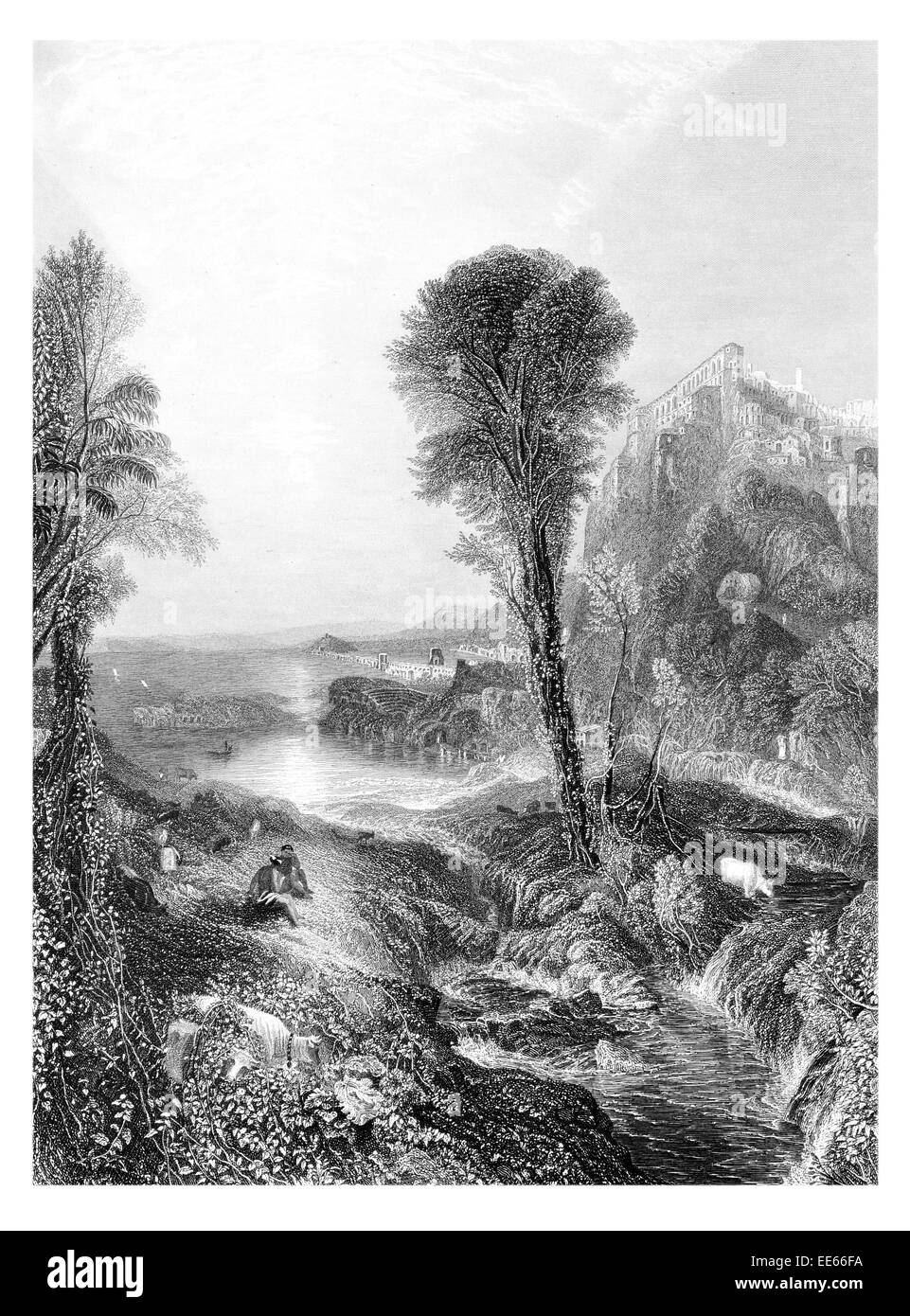 Mercure et Argus Joseph Mallord William Turner château berger bovins monétaire côte rivière farmer Banque D'Images