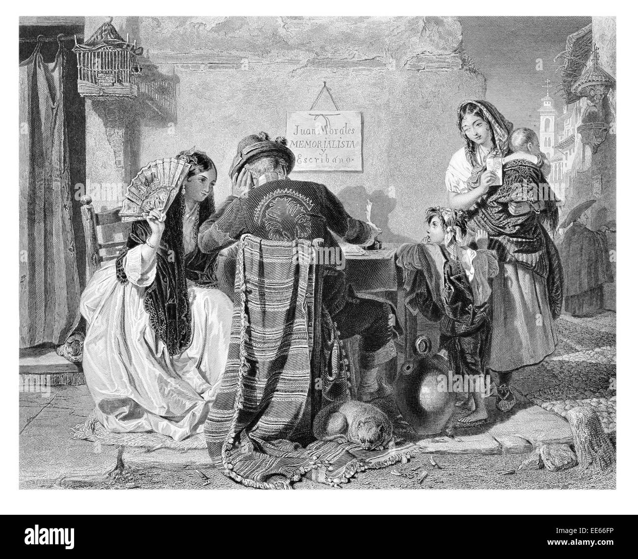 John Phillip l'auteur de la lettre de Séville Victorian Spansih famille père 24 papier stylo écrit costume d'Espagne Banque D'Images