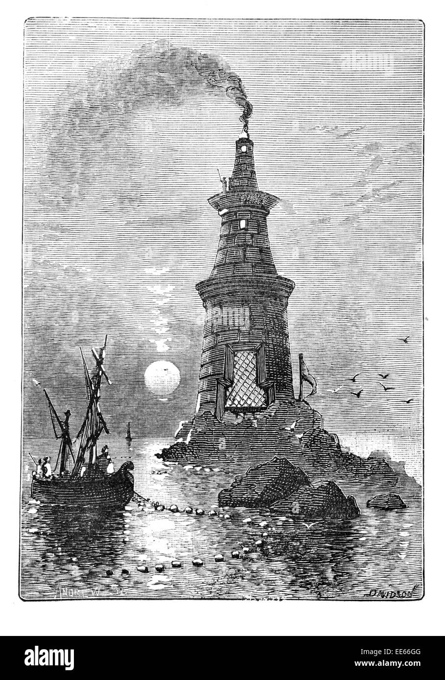 Le phare de Pharos romain Augustus commerçant commerce bateau bateau voile lune pêcheur pêche torch Banque D'Images