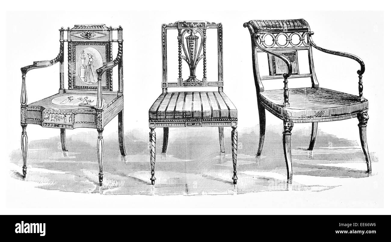 Thomas Sheraton président siège mobilier chaises coin salle à manger design back acajou ébéniste style coudé Banque D'Images