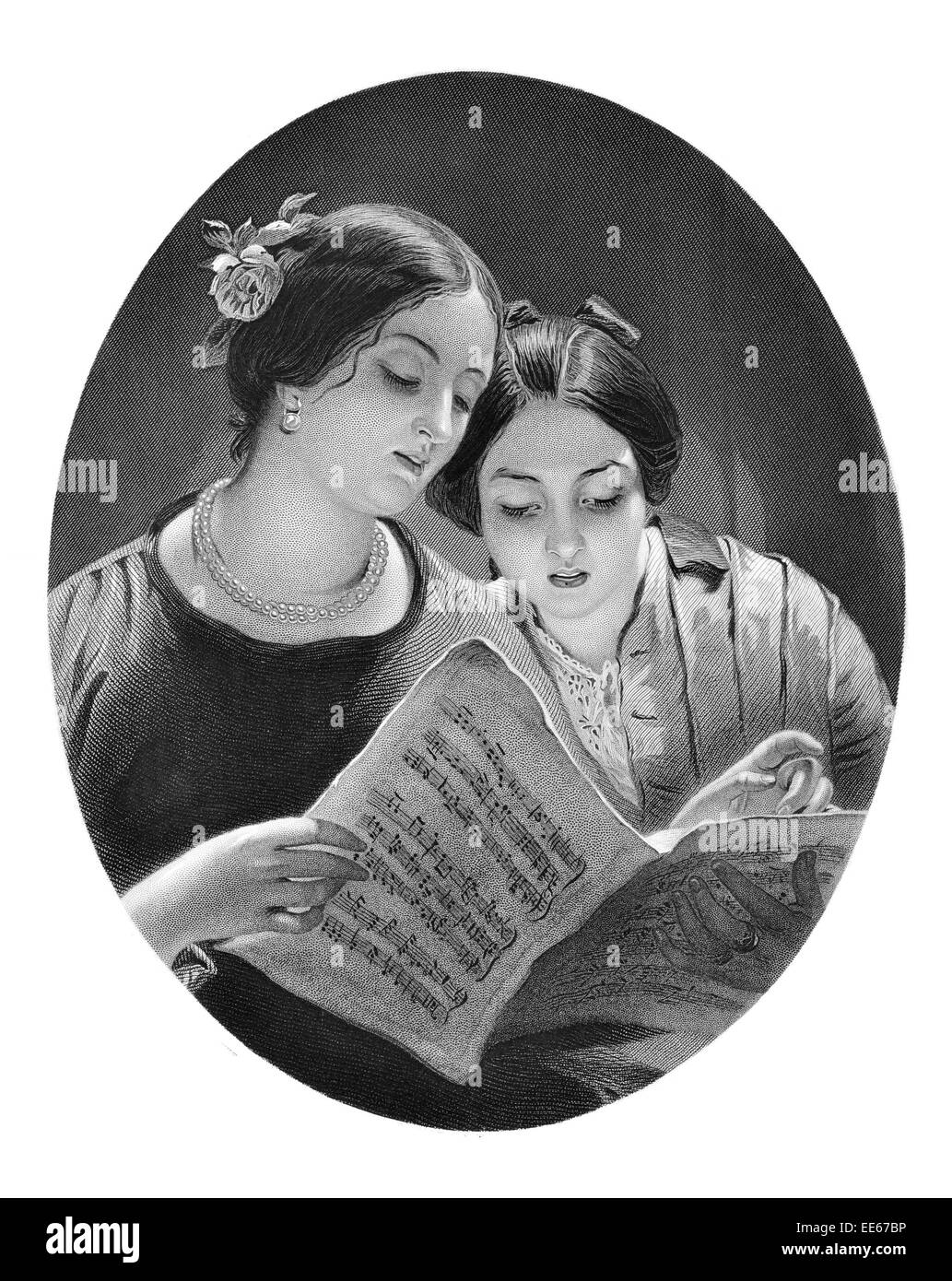Le duo James Sant portrait Académie royale de musique lecture notes musicien fiche femelle femme femme beauté gracieuse Dame de grâce Banque D'Images