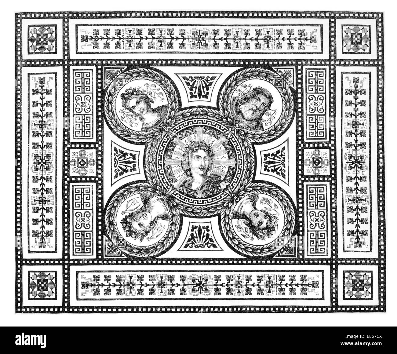 Pavement en mosaïques picturales MM. Maw & Co Benthall Broseley œuvres Shropshire tessera tile carrelage carreaux mosaïques grecques romaine Banque D'Images
