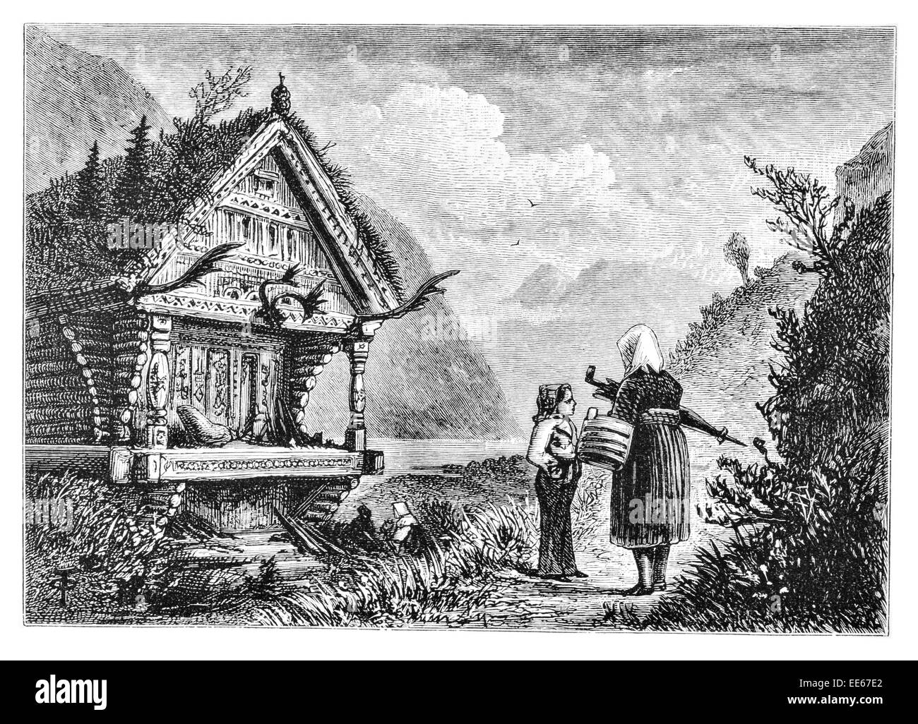 Maison Thelemarken sculpté Norvège Norvégien Telemarken pavillon en bois en bois sculpté bois bois costume d'accueil Banque D'Images