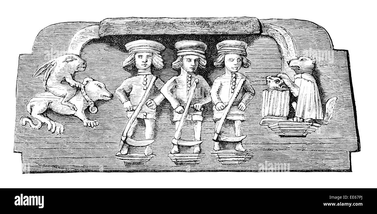 Miserere d'été 1395 la sculpture de la cathédrale de Worcester misericord propitiatoire sculpté en bois banc en bois anglicane Prieuré fin Banque D'Images Miserere d'été 1395 la sculpture de la cathédrale de Worcester misericord propitiatoire sculpté en bois banc en bois anglicane Prieuré fin Banque D'Images