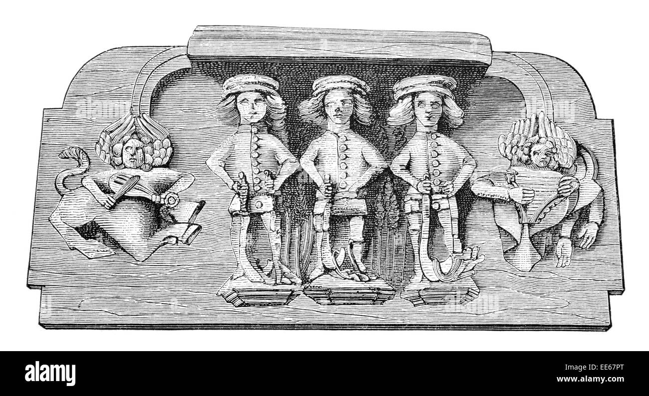 Miserere d'été 1395 la sculpture de la cathédrale de Worcester misericord propitiatoire sculpté en bois banc en bois anglicane Prieuré fin Banque D'Images Miserere d'été 1395 la sculpture de la cathédrale de Worcester misericord propitiatoire sculpté en bois banc en bois anglicane Prieuré fin Banque D'Images