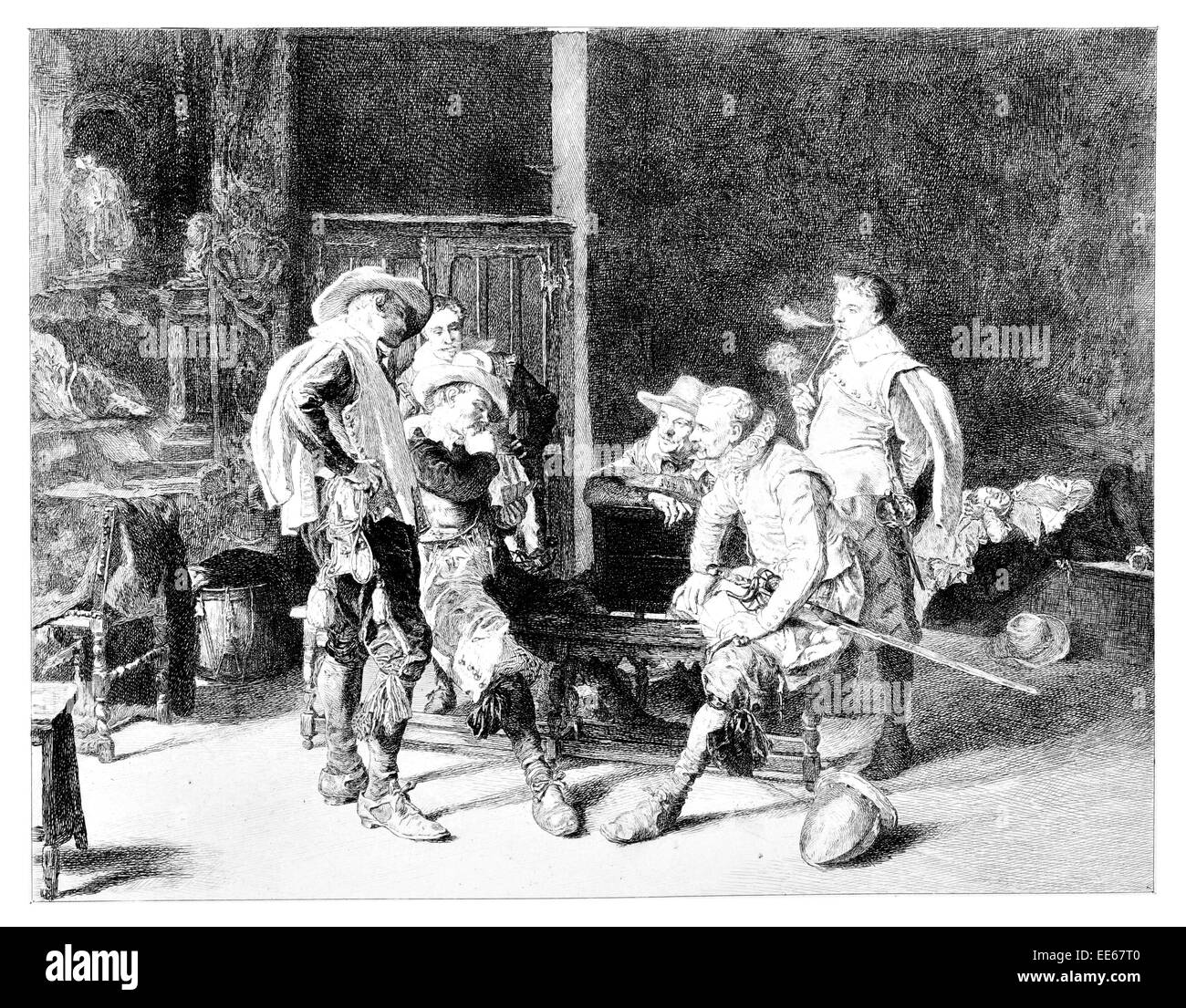 Le jeu de cartes Jean-Louis Ernest Meissonier tragédie médiévale Tudor jeu gamble costume playing card Banque D'Images