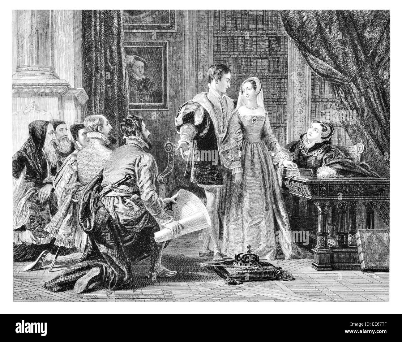 L'offre de la Couronne de Lady Jane Grey Charles Robert Leslie 9 jours adhésion Reine trône Image Noble Regal Royal Banque D'Images