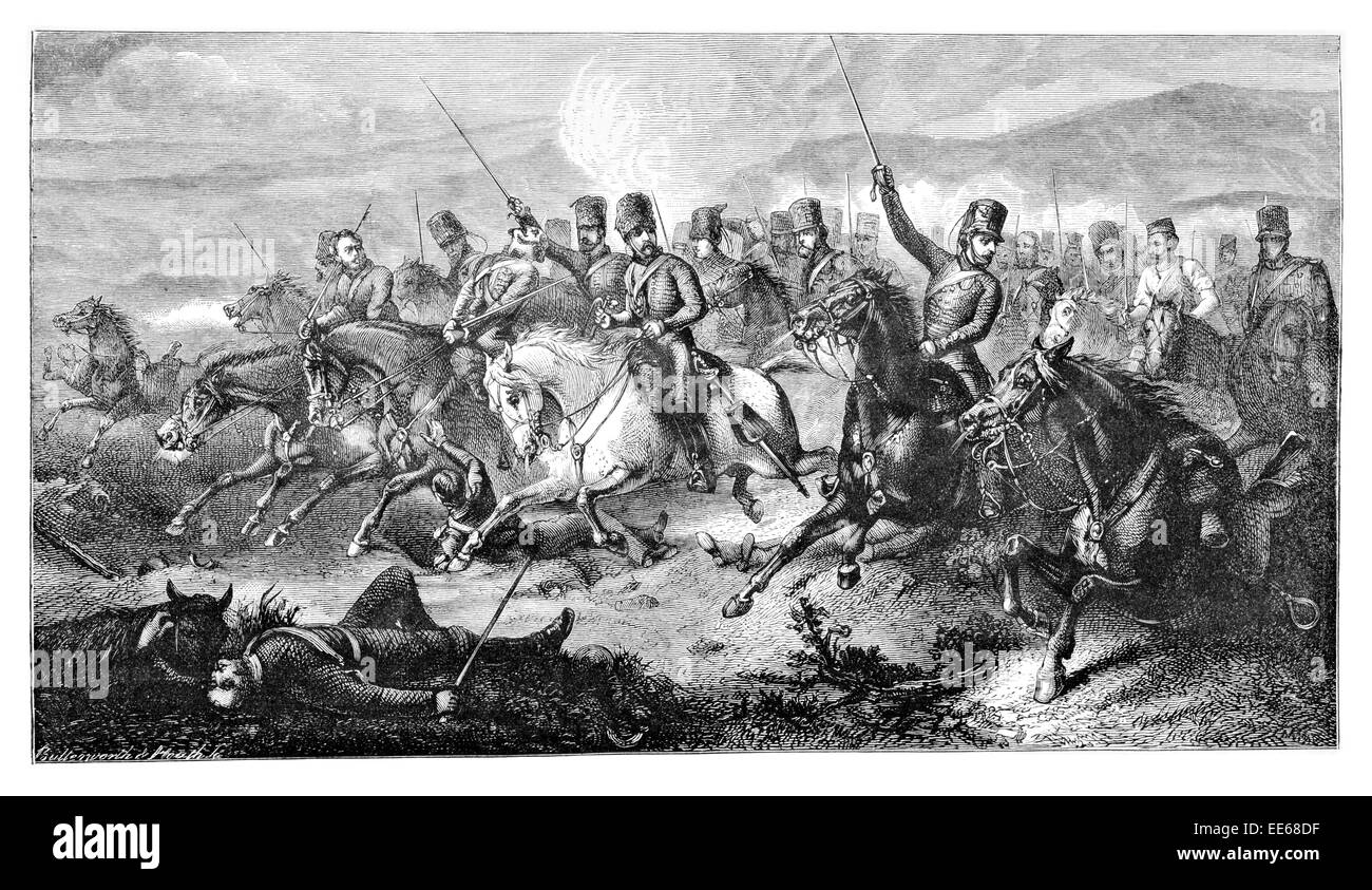 Le retour par la vallée de la mort W J Allen guerres Napoléoniennes charge de cavalerie guerre bataille lance brigade horse guard Français Banque D'Images